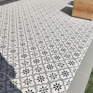 Porcelanato Gres Esmaltado Impresión Digital Lisboa Deco 20x20 Blanco, Gris y Azul Mate