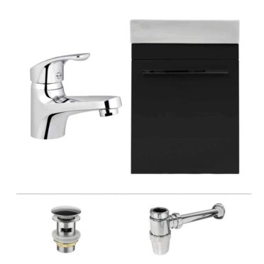 Pack Mueble de Baño Pel Black con Grifería, Sifón y Desagüe