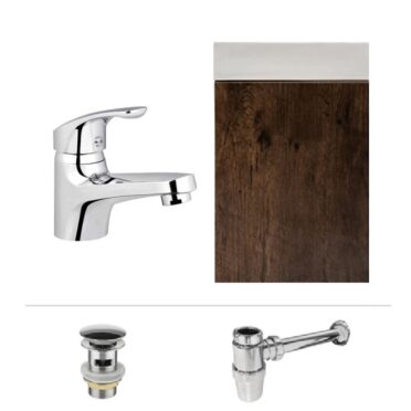 Combo Mueble de Baño Pel Rose Wood con Grifería, Sifón y Desagüe