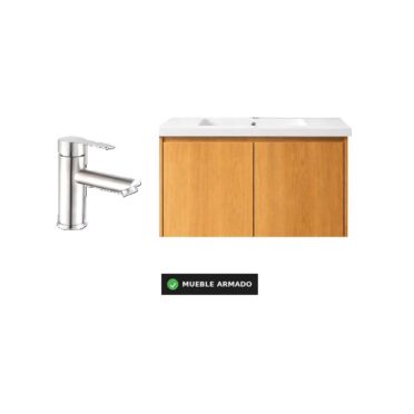 Pack Mueble de Baño Rovere 60 cm ancho Natural con Grifería Satinada
